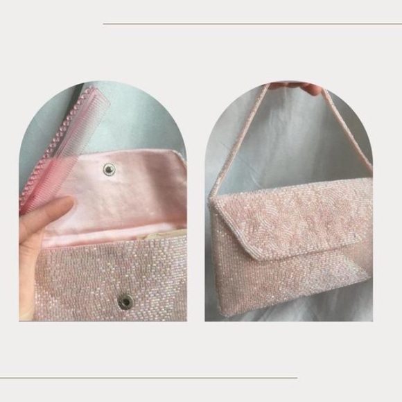 Baby pink hand beaded Richere Bag, Old Hollywood, Eveningdress, Formalwear - Picture 4 of 4
